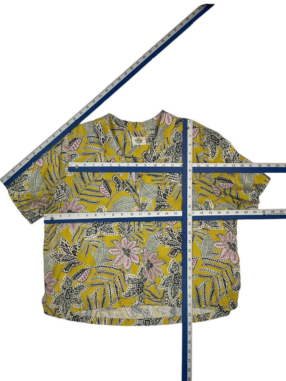 Marine Layer Lucy Resort Shirt L Bamboo Floral Yellow Boxy - Picture 9 of 15